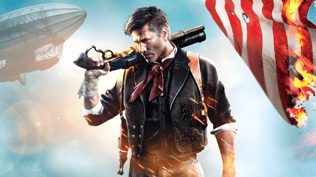BioShock Infinite — шутер от первого лица с глубоким сюжетом, логотип игры на облачном фоне
