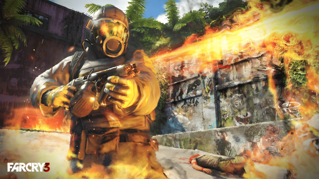 Far Cry 3 — шутер от первого лица с открытым миром, логотип игры на тропическом фоне