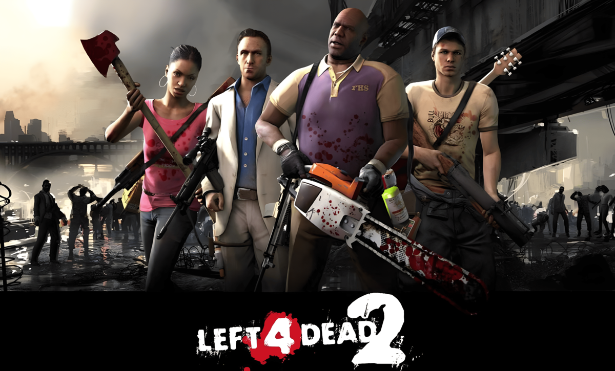 Left 4 Dead 2 — кооперативный шутер от первого лица, постер игры с четырьмя выжившими