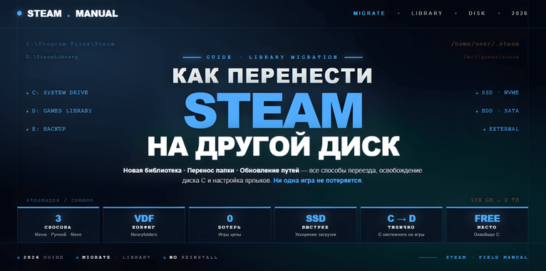 Как перенести Steam на другой диск