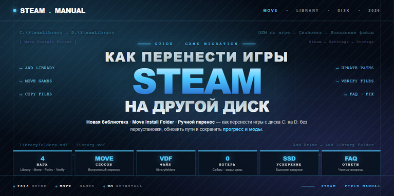 Как перенести игры Steam на другой диск