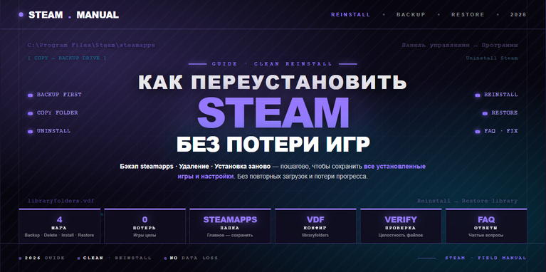 Как переустановить Steam без потери игр