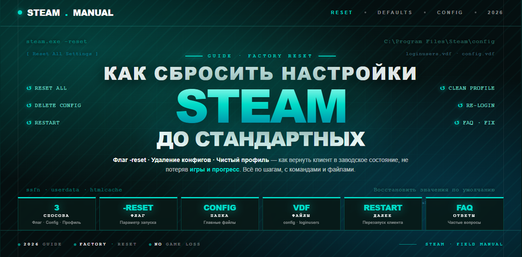 Как сбросить настройки Steam до стандартных